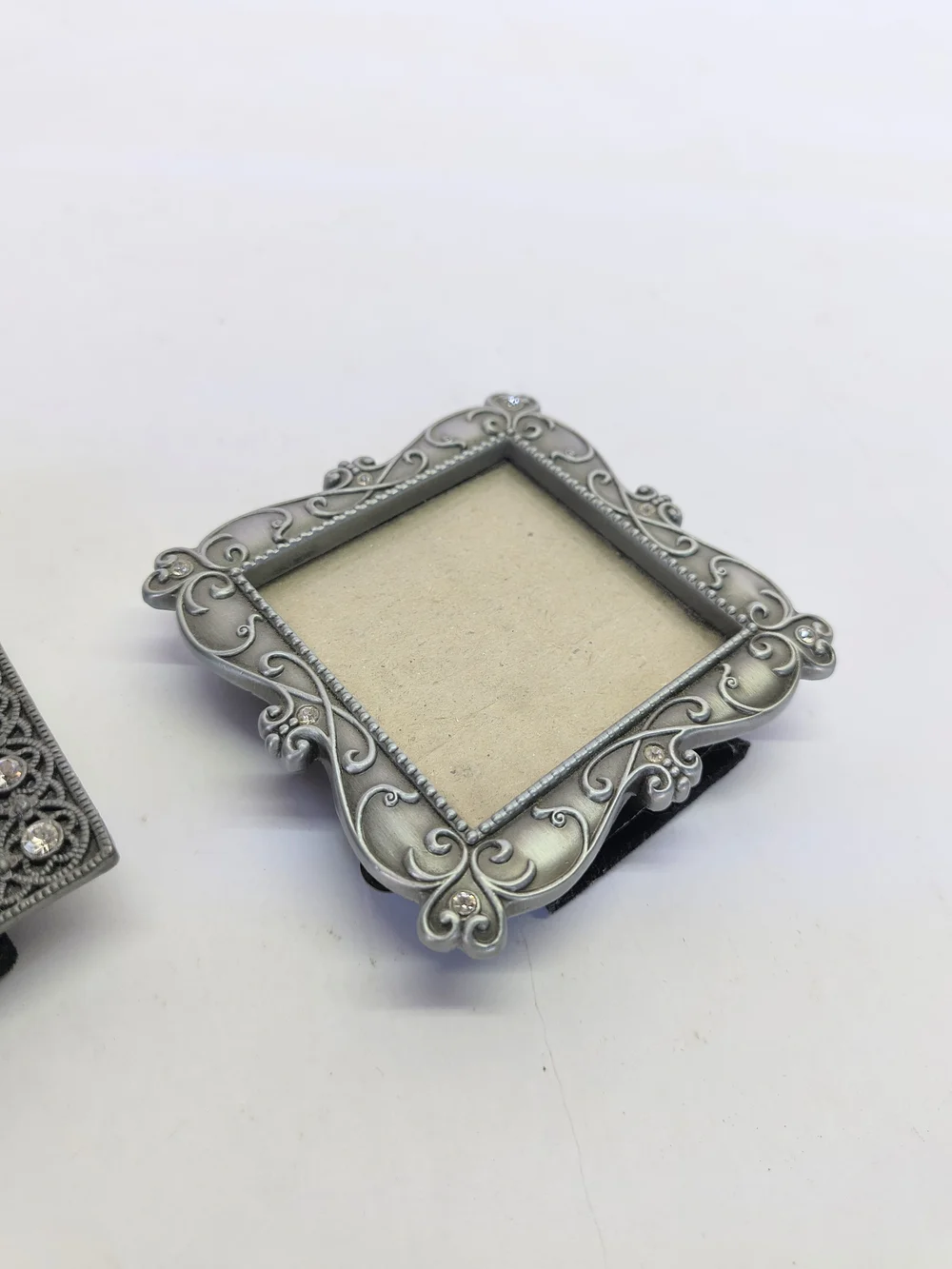 VINTAGE Miniature Ornate Silver Square Picture Frames Burnes & Boston Set Of 2